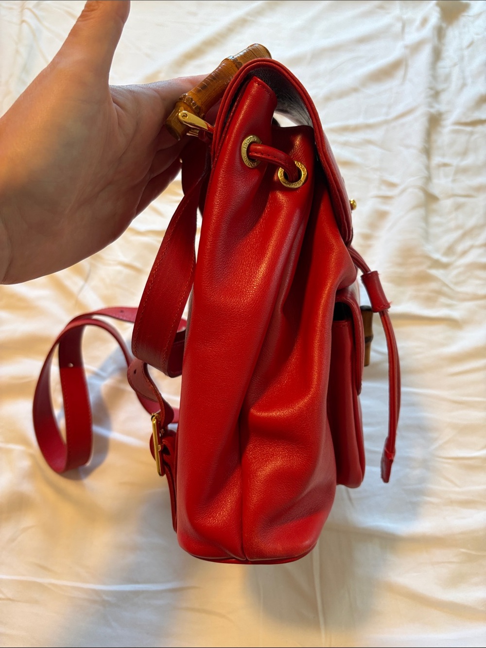 Vintage Tom Ford Era Gucci Red Mini Bamboo Backpack - Picture 4 of 16
